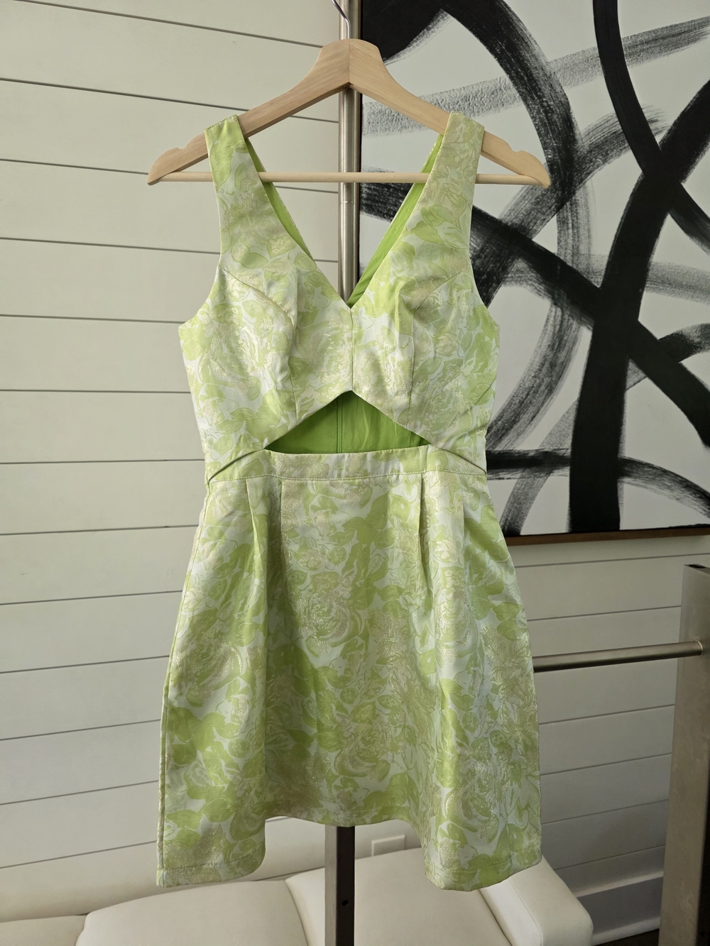 Sleeveless Lime Green Floral Cutout Dress